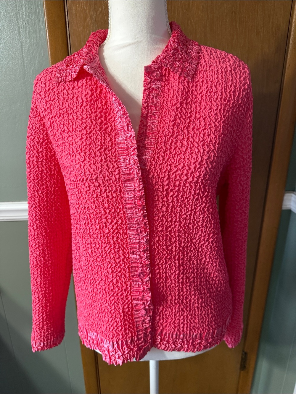 Rafael Women's Textured Button-Front Top - Bright Pink Size S